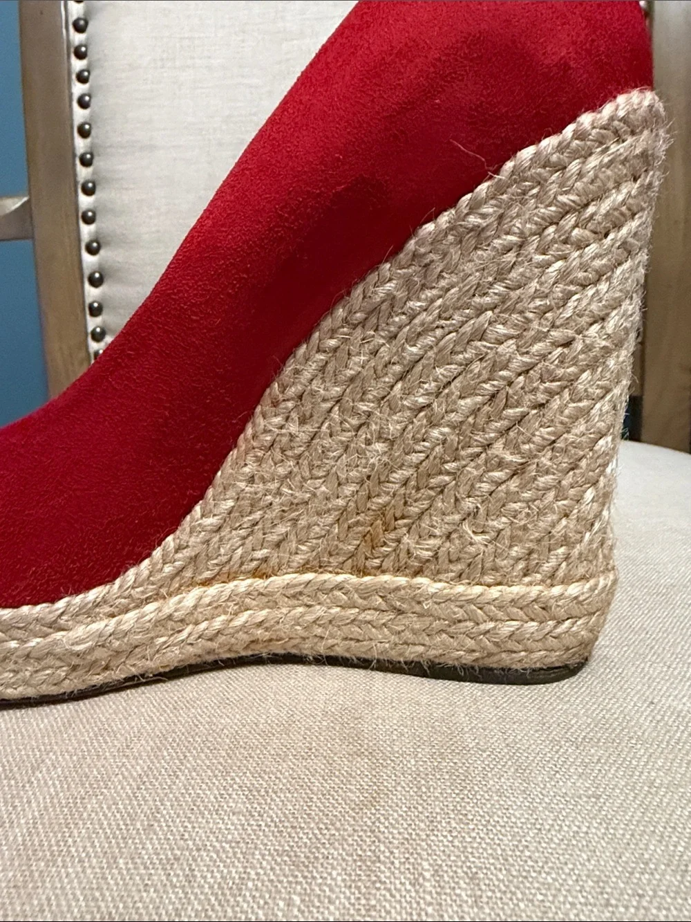 Salvatore Ferragamo Red Suede “Bernie” Espadrille Platform Wedges, Size 6C